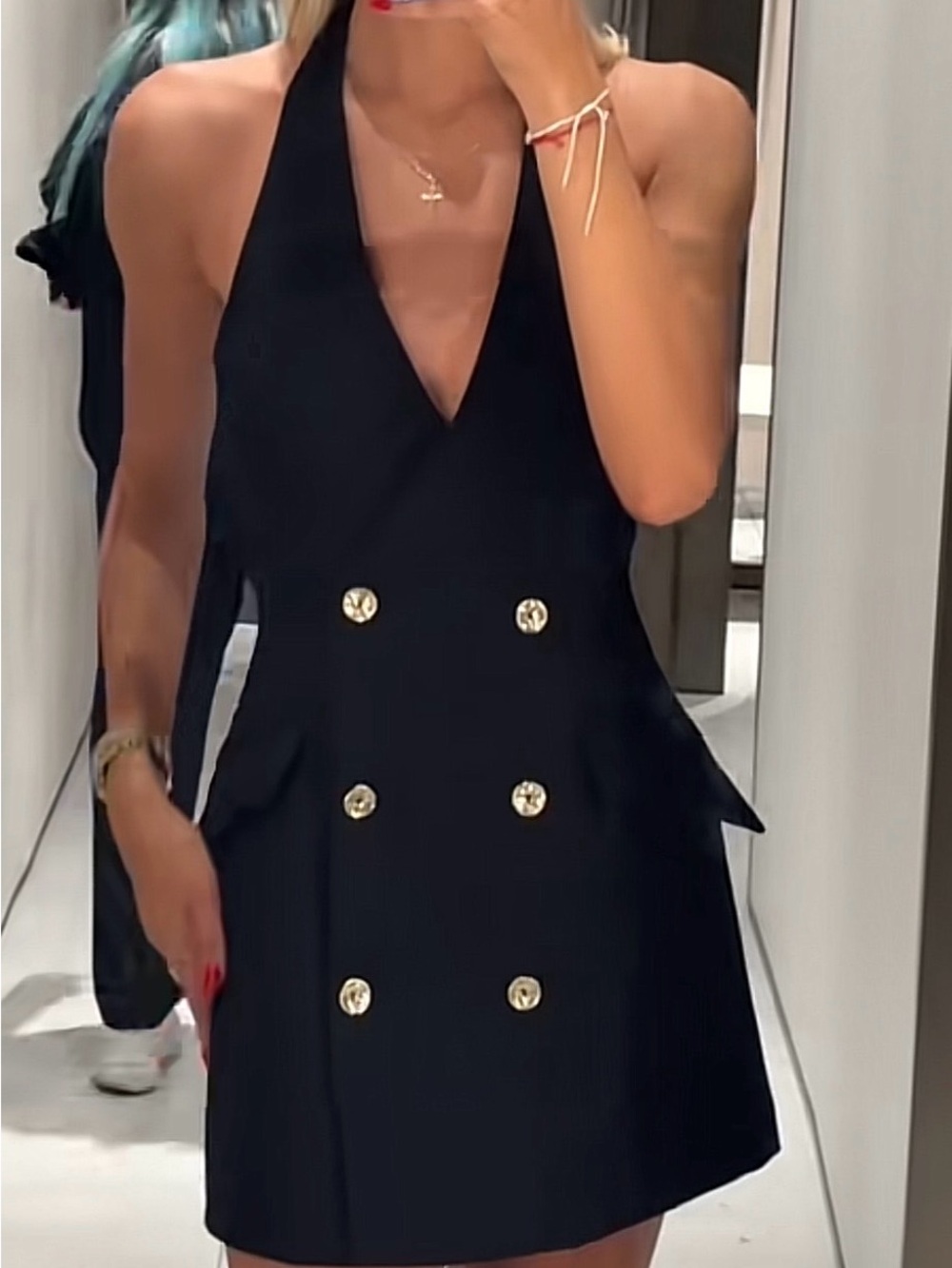 New with tags! Zara Halter Double-Breasted Mini Dress with Gold Buttons